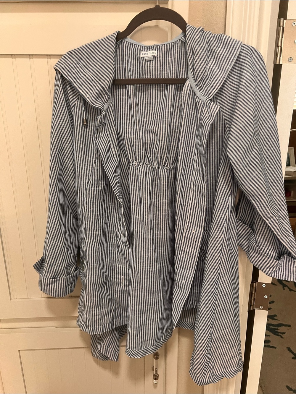 Sigrid Olsen Blue and White Striped Button-Down Shirt/light jacket
